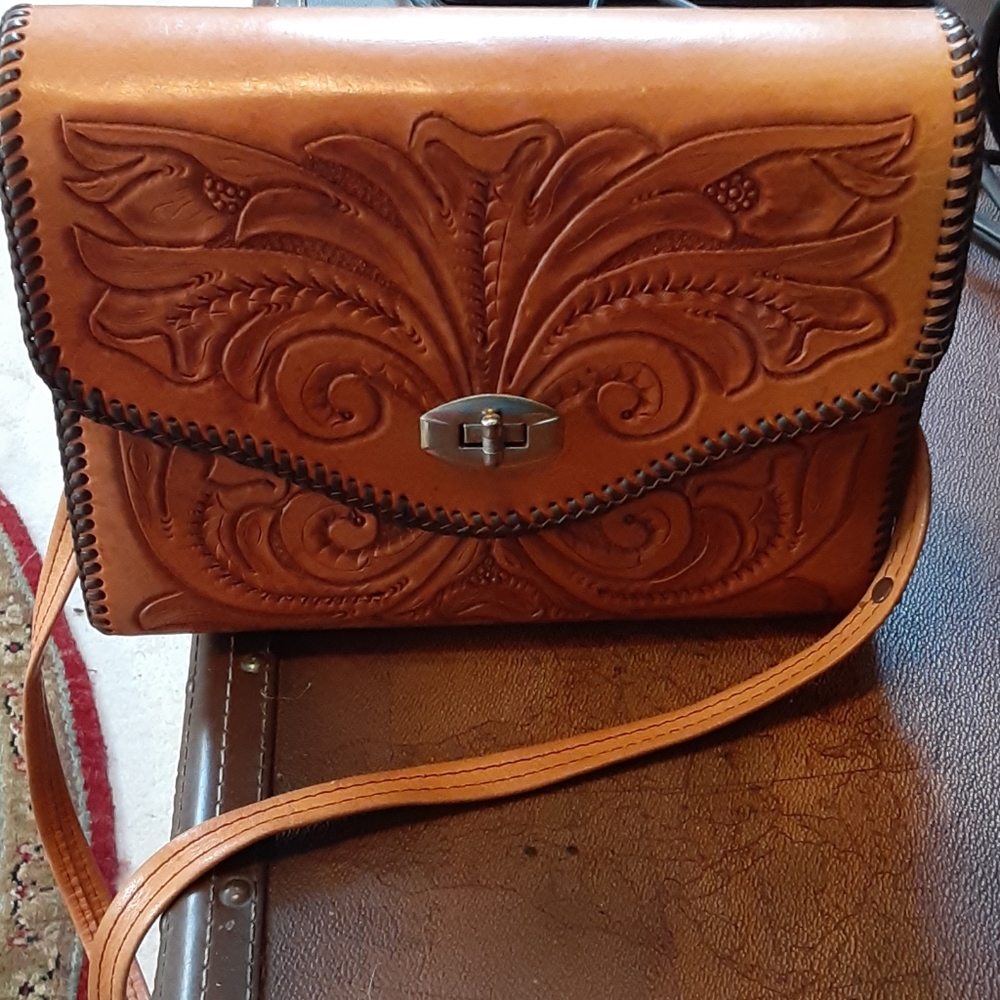 Women's Hand Carved  Bag Embossed Flowers